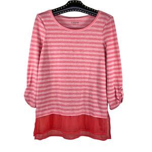 Caslon Pink Striped Sweater Sheer Layer Medium